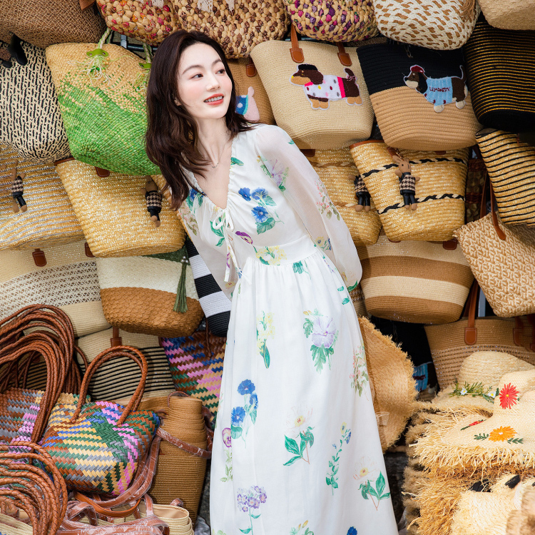 [现售-1个分类-带图]雪纺碎花连衣裙法式绝美沙滩裙度假风长裙云南大理穿搭小个子裙子