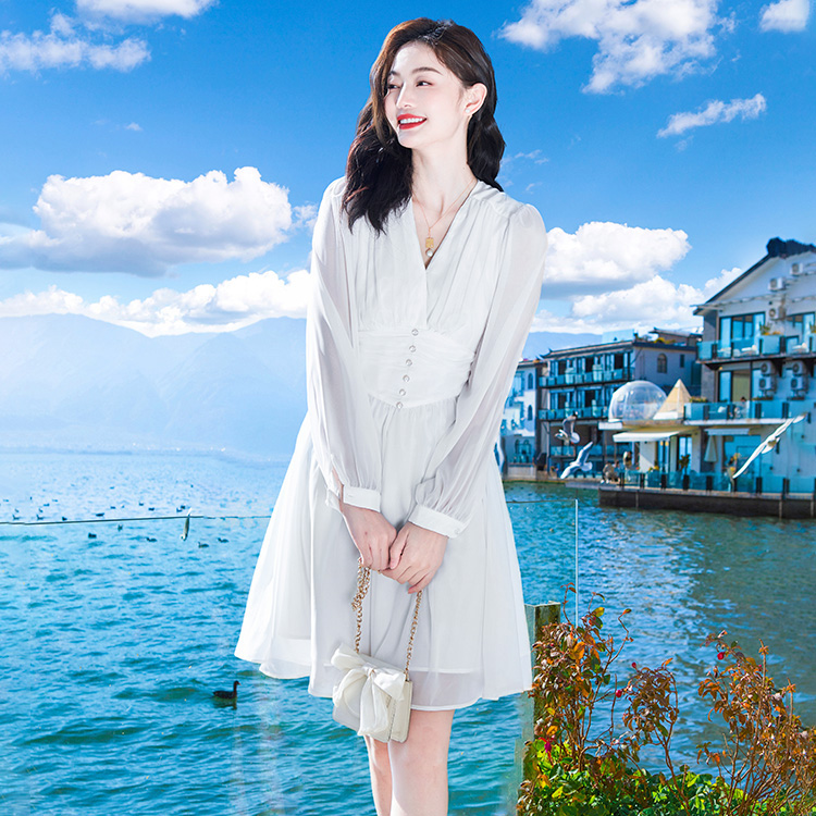 法式仙女超仙绝美白色连衣裙雪纺显瘦短裙海边度假沙滩裙2025夏季